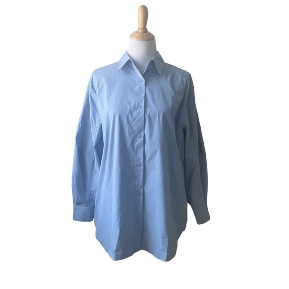 Athleta Performance Poplin Top Oversized Heron Blue Medium 882549 - Picture 2 of 13
